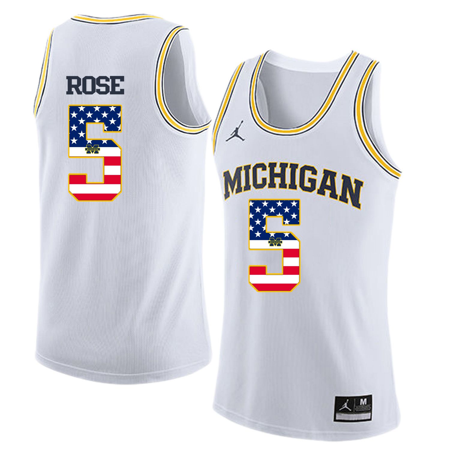 Men Jordan University of Michigan Basketball White #5 Rose Flag Customized NCAA Jerseys->customized ncaa jersey->Custom Jersey